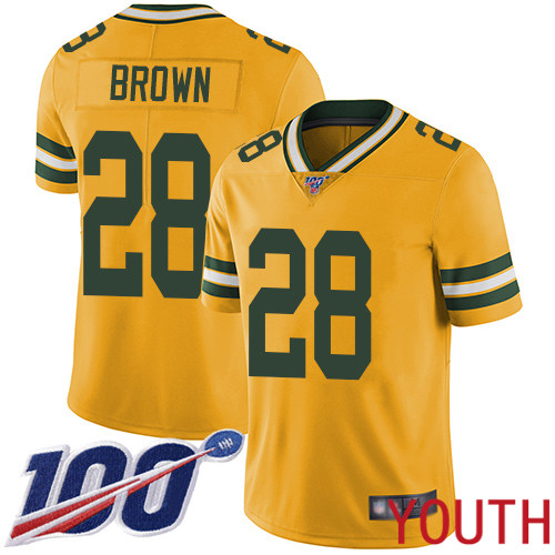 Green Bay Packers Limited Gold Youth #28 Brown Tony Jersey Nike NFL 100th Season Rush Vapor Untouchable